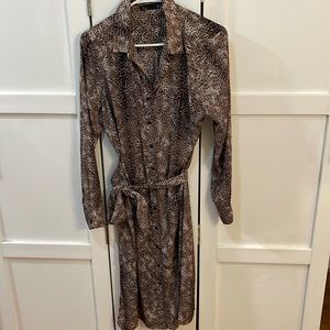 Leopard Print Silk Shirtdress with Waist Tie